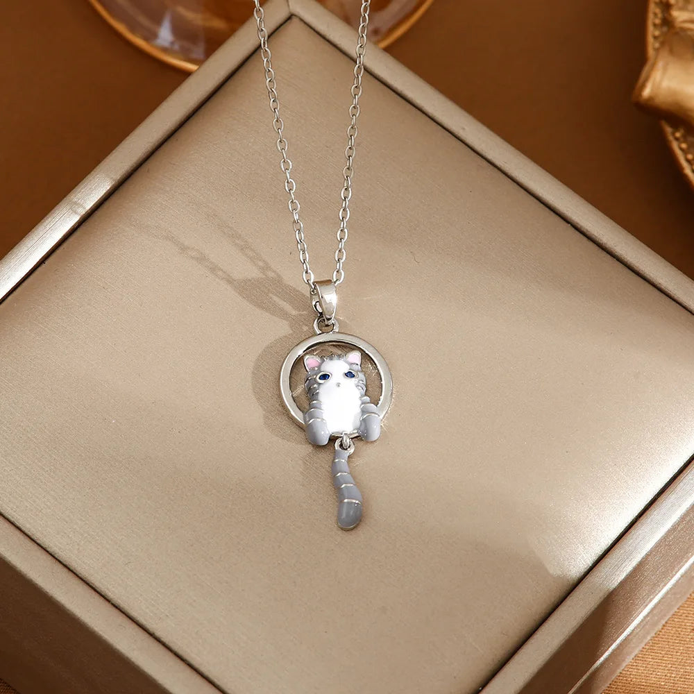 Cute Cat Necklace for Women - Unique Cat Pendant with Oil Drop Design - Fashionable and Personalized