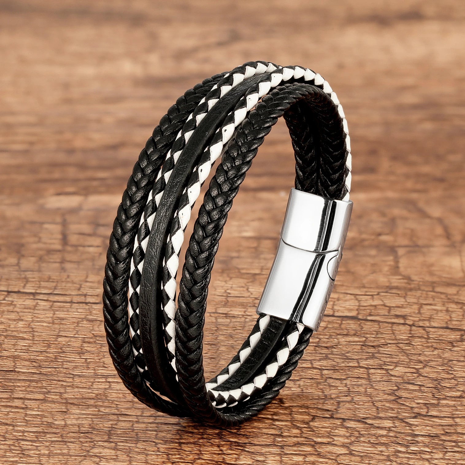 Classic Multilayer Weave Rope Men's Wrap Bracelet Vintage Black Red Genuine Leather Bracelet On Hand Male Wristband Jewelry