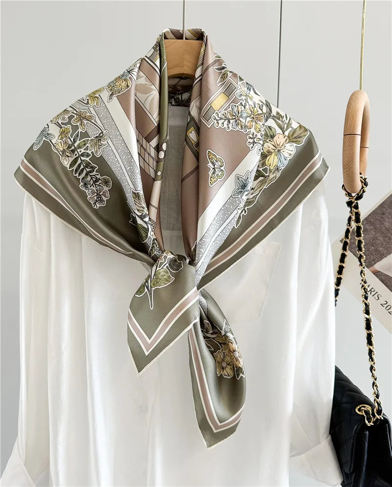 90 Silk Scarf Ladies 100% Real Silk Scarf Neckerchief Floral Printed Womens Fashion Elegant Silk Shawl Foulard Female Gifts