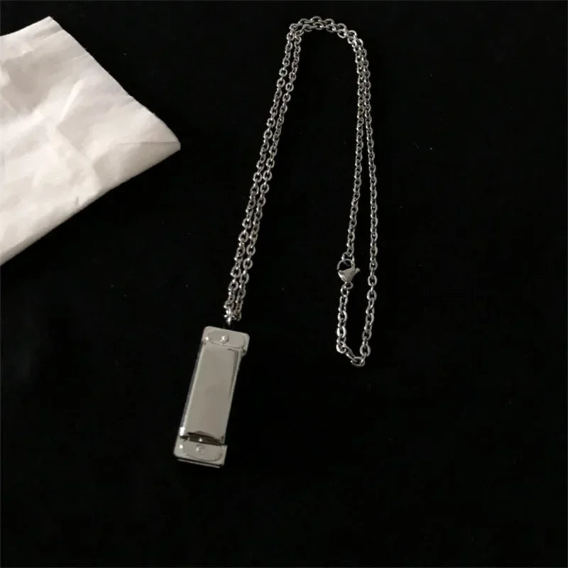 Mini Harmonica Necklace Men and Women Niche Design Sense Pendant Musical Can Blow The Sound Senior Creative Little Instruments