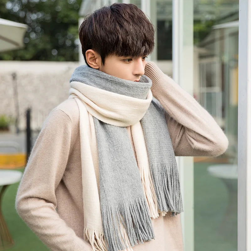 Fashion Classic Men Scarf Korean Version Warm Knitted Thick Thermal Simple Solid Muffler Winter Long Soft Windproof Scarves Male
