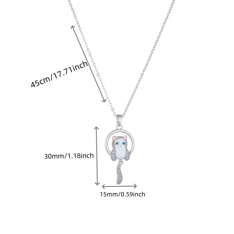 Cute Cat Necklace for Women - Unique Cat Pendant with Oil Drop Design - Fashionable and Personalized