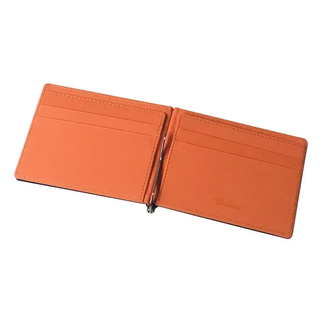 Leather Men Money Clips Metal Solid Wallets Credit Dollar Purses Money Holder portafoglio Wallet for Male Minimalist Card Holder