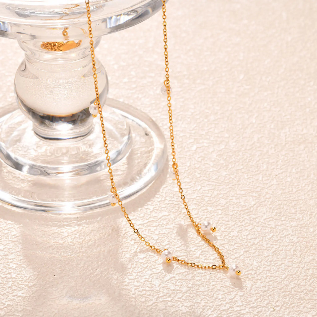Pearl Choker Necklace for Women, 18K Gold Plated Stainless Steel Chain Necklace Adjustable, Everyday Jewelry Gift