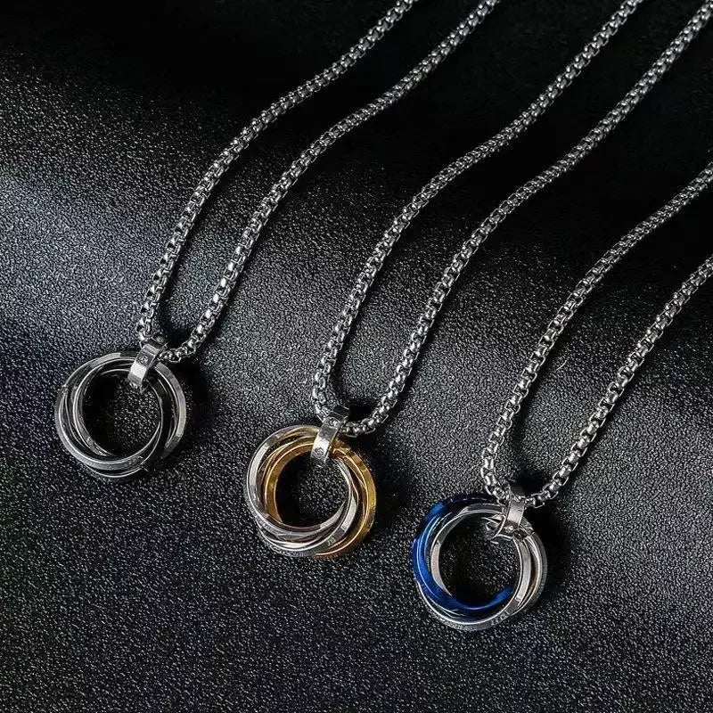 Men's Hip-hop Three-ring Necklace - Stainless Steel, Simple Refined with Minor Personality | Trendy Pendant Jewelry Gift