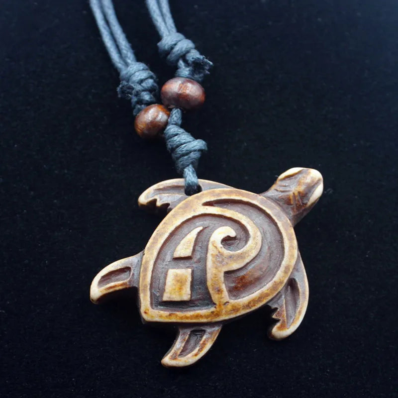 Turtle Necklace for Women Men Yak Bone Tortoise Hawaii Tribal Surfer Necklace Sea Turtles Pendants Necklaces