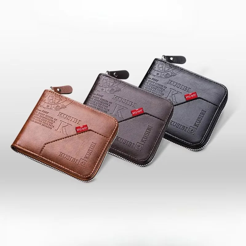 Men's Wallet Made of PU Wax Oil Skin Purse for Men Coin Purse Short Male Card Holder Wallets Zipper Around Money Coin Purse