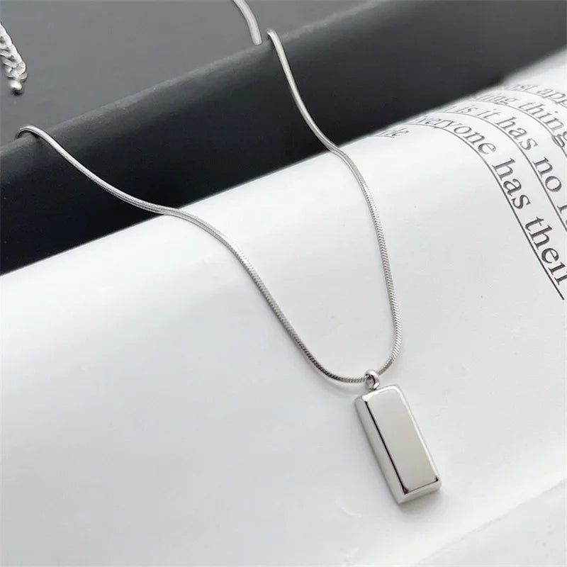 Fashion Creative Men Geometric Necklace Pendant Rectangle Cool Titanium Chain Boyfriend Necklace for Men Gift Jewelry Collar