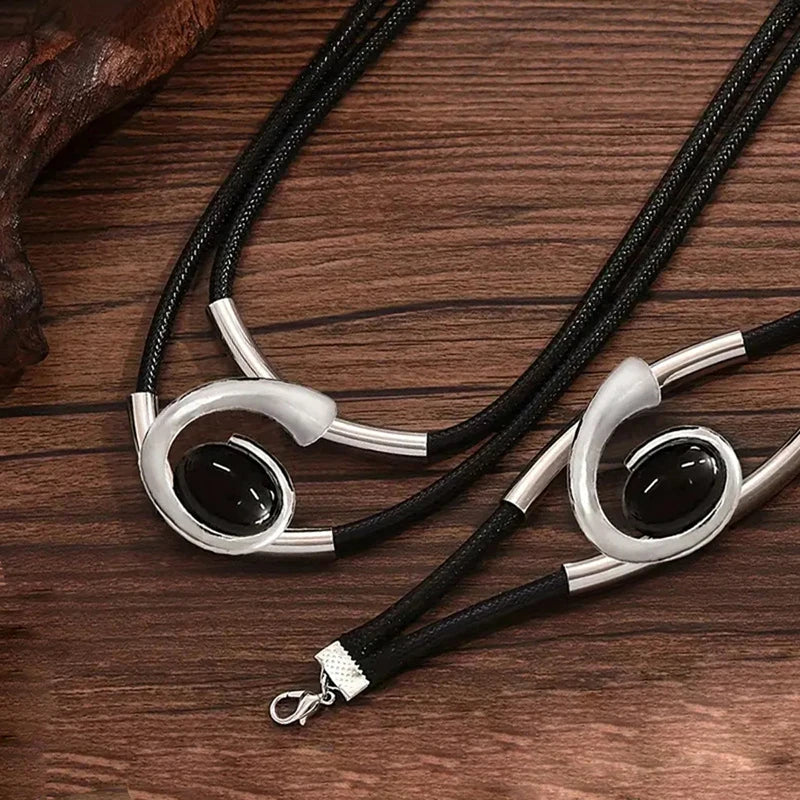 HEZIOWYUN Bohemian Jewelry Sets for Women Stylish Layered Design Chain Bracelet and Chain Necklace 2 Pcs Set