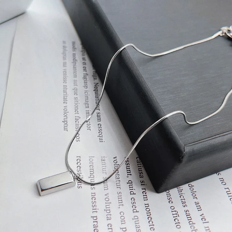 Fashion Creative Men Geometric Necklace Pendant Rectangle Cool Titanium Chain Boyfriend Necklace for Men Gift Jewelry Collar