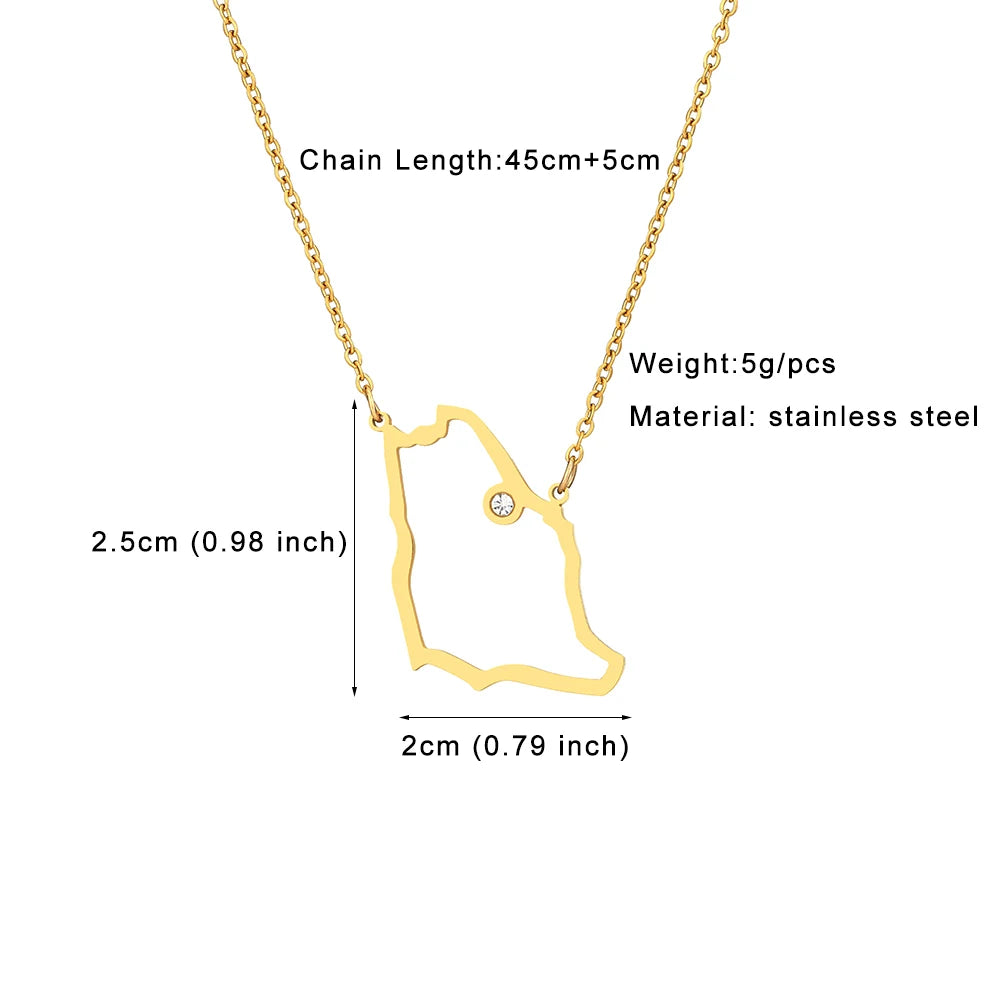 Fashion Saudi Arabia Map Flag Pendant Necklace Stainless Steel Arab Emblem Men Women Ethnic Map Jewelry Patriotic Gift