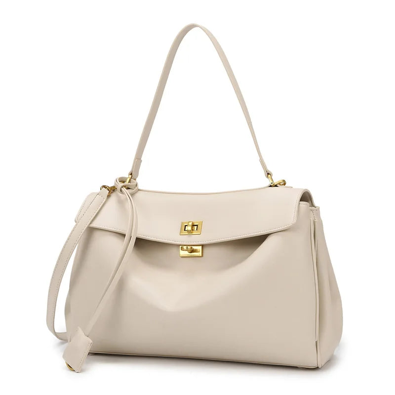 Fashionable Women's Bags, Textured Shoulder Bags, Large-Capacity Tote Bags, High-End Commuter Bags, Water-Repellent Crossbody Bags, Solid Color Handbags, Horizontal Square Casual Bags