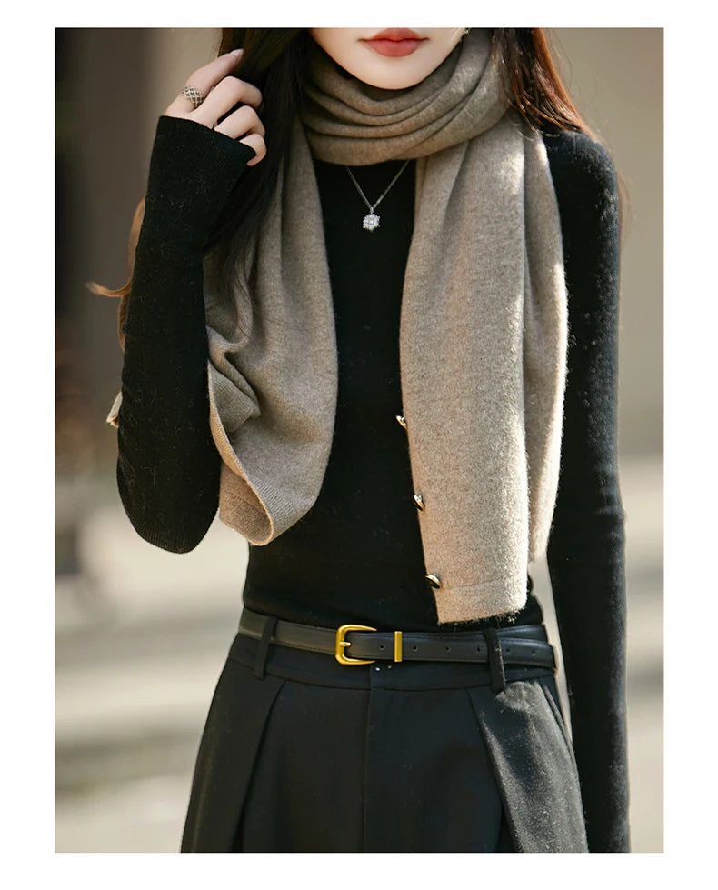 WinvyNee Winter Women's Long Solid Shawl Wraps 100% Wool Scarf Women Luxury Buttons Warm Thick Soft Scarves for ladies G1673004