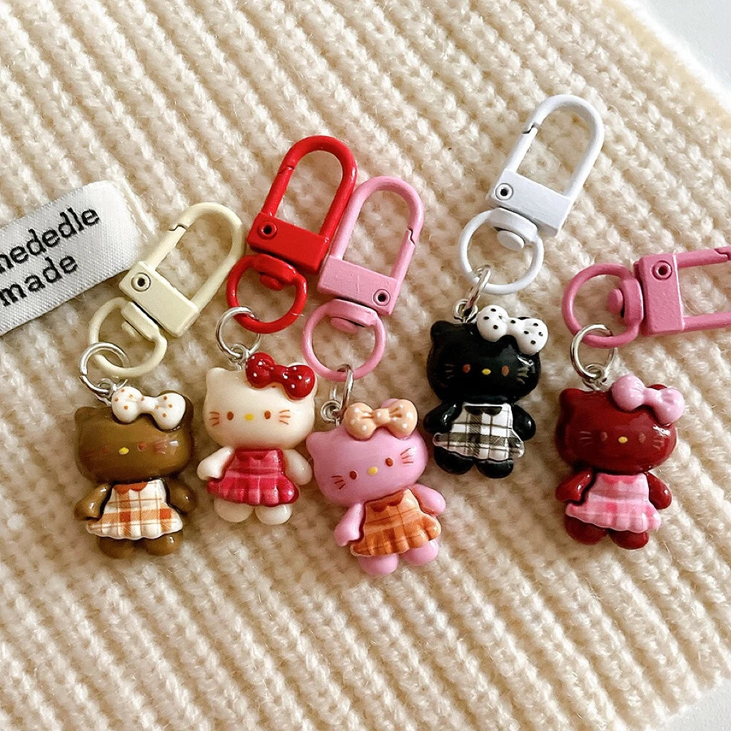 Hot Selling Cute Plaid Skirt Cat Keychain Pendant Cartoon Girl Backpack Hanging Accessories Student Best Friend Gifts