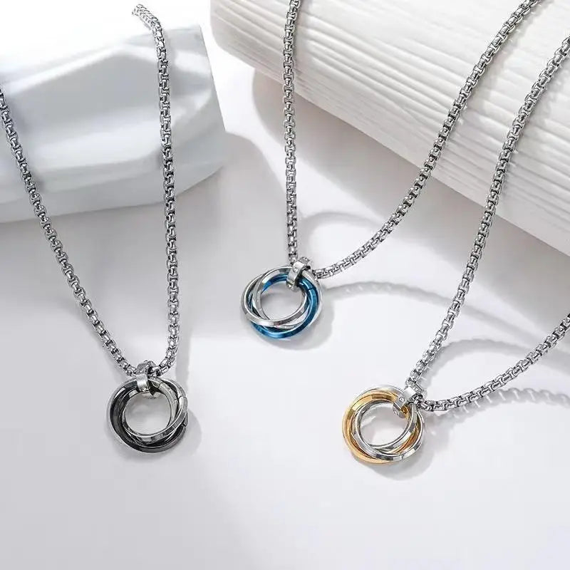 Men's Hip-hop Three-ring Necklace - Stainless Steel, Simple Refined with Minor Personality | Trendy Pendant Jewelry Gift