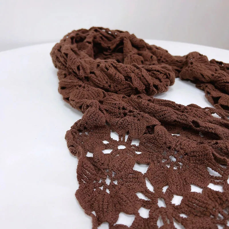 Lace Crocheted Knitted Shawl Women Fashion Ivory Solid Cotton Lace Scarf 40*190cm