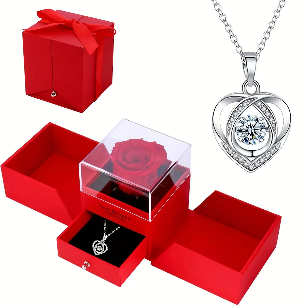 Women's Double Heart Necklace in Rose Gift Box - Elegant I Love You Jewelry Gift Suitable for Mother, Wife, Girlfriend 