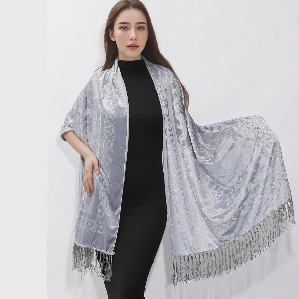Women Velvet Scarf Shawl Female Long Jacquard Scarves Noble Shawl Autumn Spring Poncho Wrap Luxury Pashmina Tassel Cloak Bufanda
