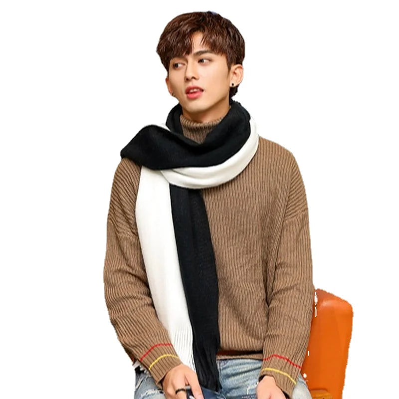 Fashion Classic Men Scarf Korean Version Warm Knitted Thick Thermal Simple Solid Muffler Winter Long Soft Windproof Scarves Male