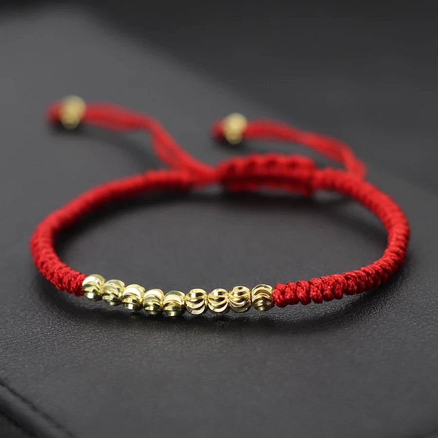 Classic Handmade Beaded Bracelet for Men Women Exquisite Small Gold Beads Adjusted Good Luck Red String Braslet Couple Gifts