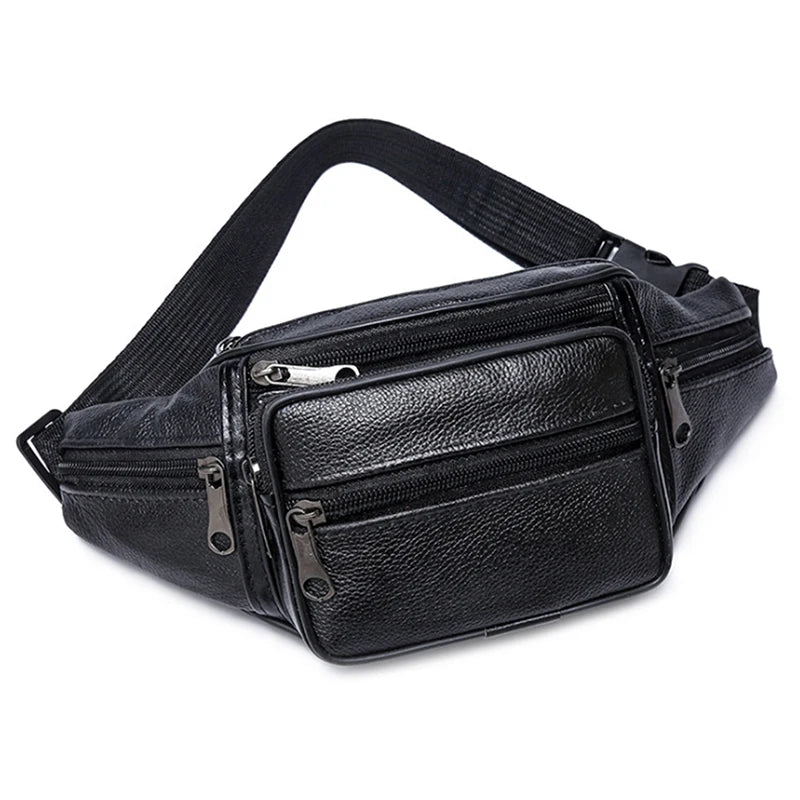 Fashion Men Leather Fanny Bag for Phone Pouch Male Leather Messenger Bags Brand Fanny Pack Male Travel Waist Bag
