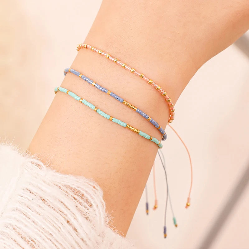 Simple Handmade Beaded Bracelets For Women Girls Bohemian Style Colorful Adjustable Bracelet Jewelry