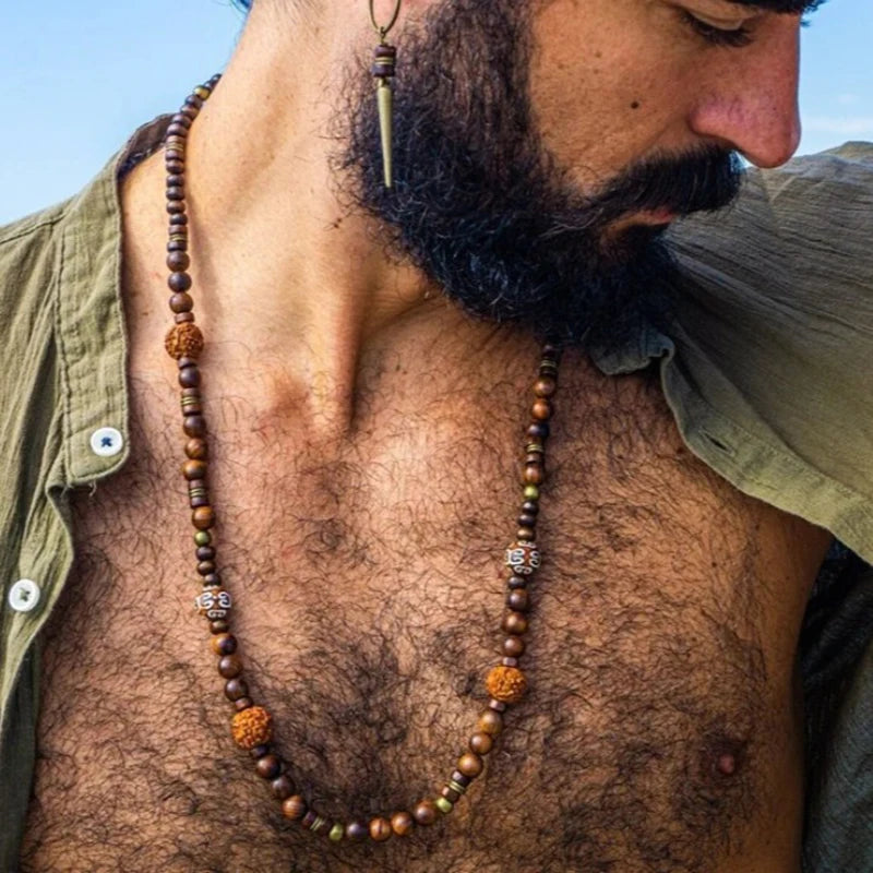 Bohemian Vintage Style Men's Wooden Bead Necklace - Long-Style Neck Jewelry