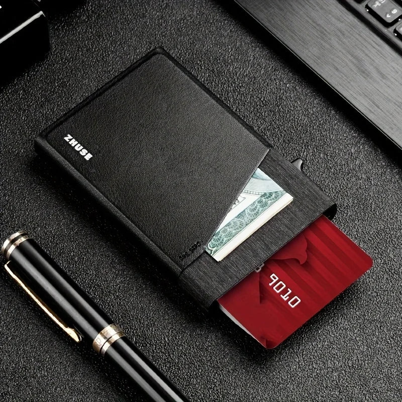 Slim Wallet for Men - Minimalist Mens Wallet Pop up Card Holder with RFID Blocking and Money Pocket Wallets Stealth Wallet Gifts