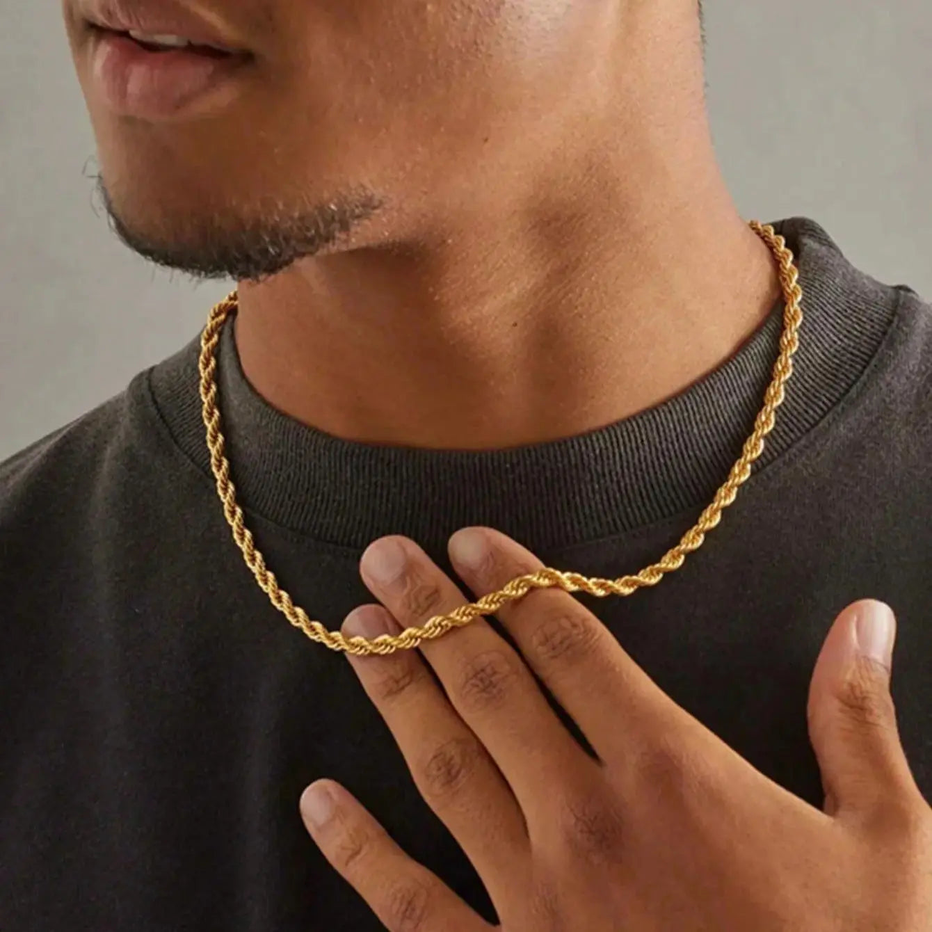 Trendy 18K Gold Plated Necklace Stainless Steel Minimalist Twisted Rope chain Necklace for Men