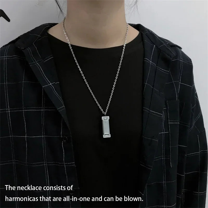 Mini Harmonica Necklace Men and Women Niche Design Sense Pendant Musical Can Blow The Sound Senior Creative Little Instruments
