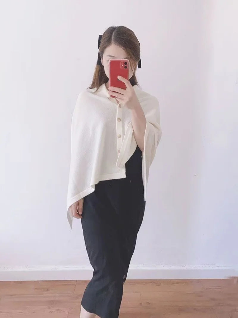 2025 New Large Shawl for Womens Spring and Autumn Fashion Versatile Diagonal Buckle Loose High-end Cape Knitted Shawls
