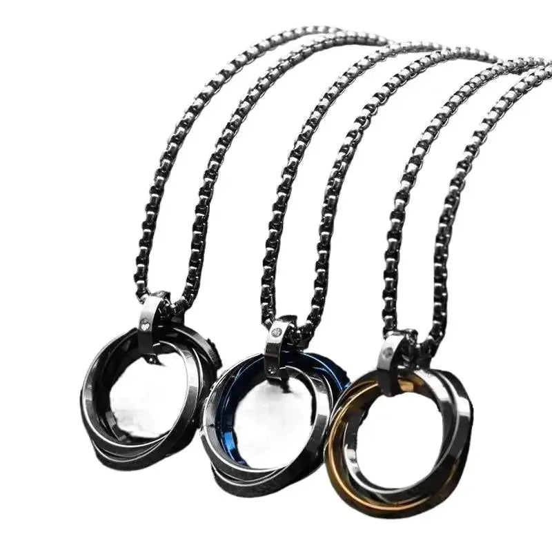 Men's Hip-hop Three-ring Necklace - Stainless Steel, Simple Refined with Minor Personality | Trendy Pendant Jewelry Gift