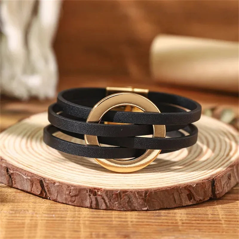 Leather Bracelets For Women 2026 Fashion Bracelets & Bangles Elegant Multilayer Wide Wrap Bracelet Female Jewelry Gift