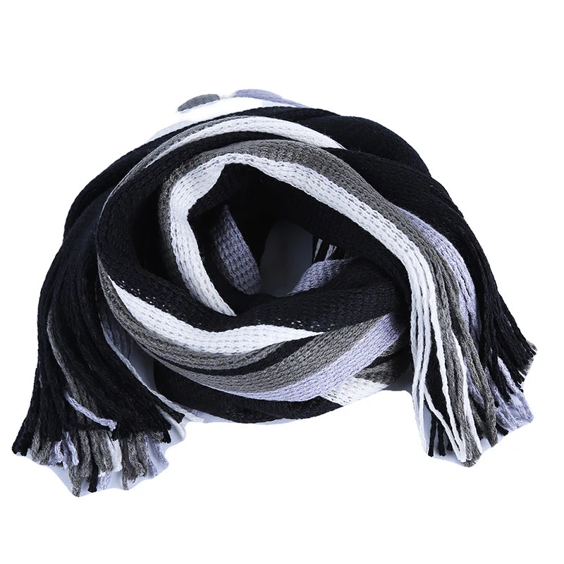 Men's Scarf Winter Comfortable Soft Warm Wool Windbreak Cold-proof Youth Fashion Casual Stripe Male Knitted Scarf