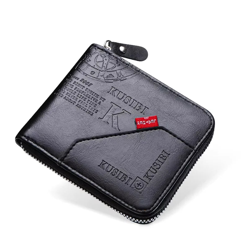 Men's Wallet Made of PU Wax Oil Skin Purse for Men Coin Purse Short Male Card Holder Wallets Zipper Around Money Coin Purse