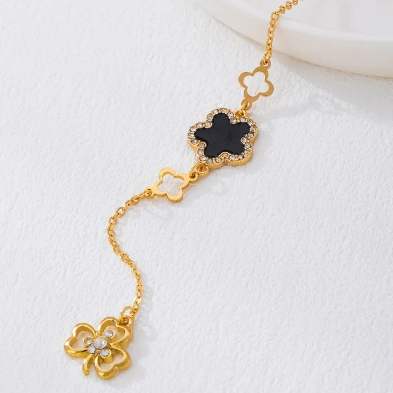 Necklace For Women Girls Oil Drop Flower Clover Y Sweater Chain Banquet Party Holiday Fashion Jewelry CN068