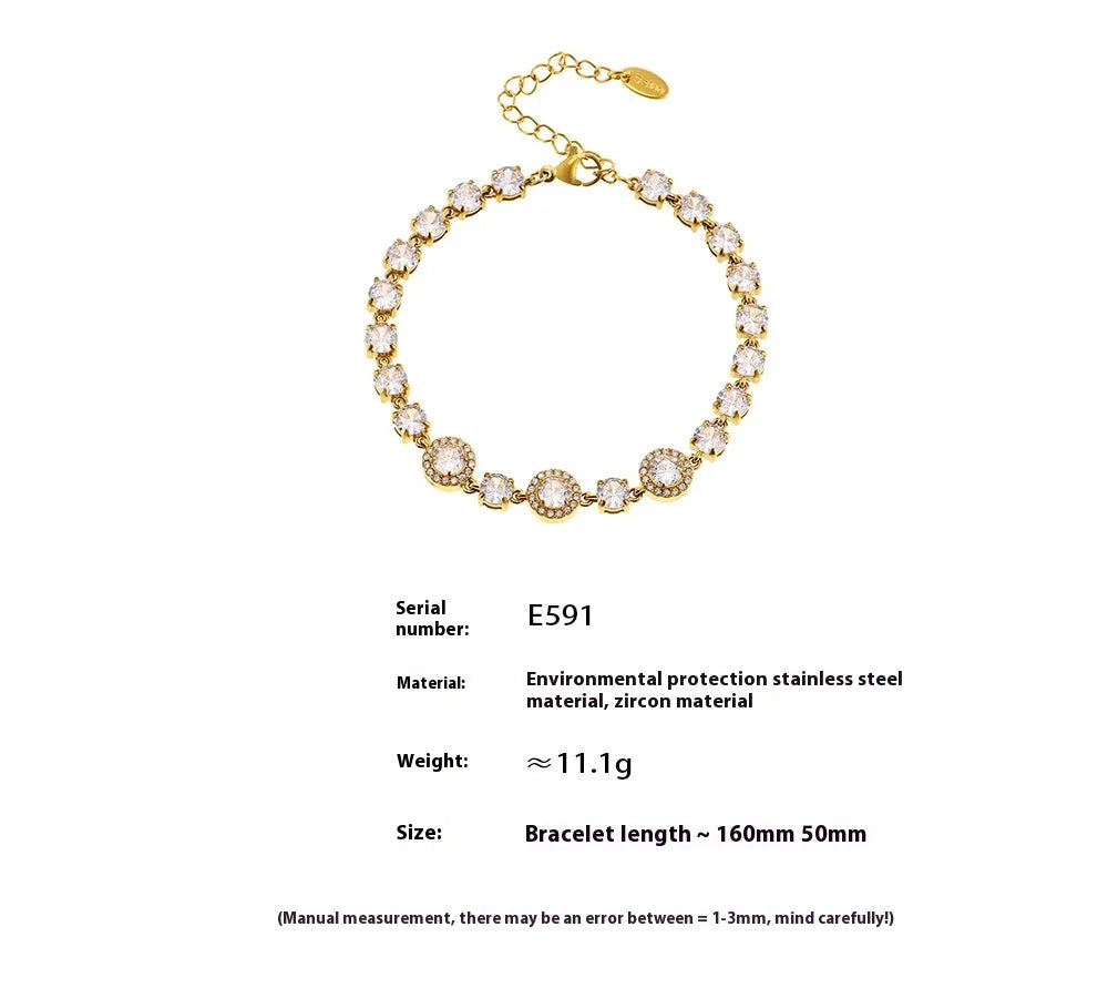 Women's Bracelet with Simple Design Inlaid with Zircon Stainless Steel Fashionable and Versatile Jewelry Accessories