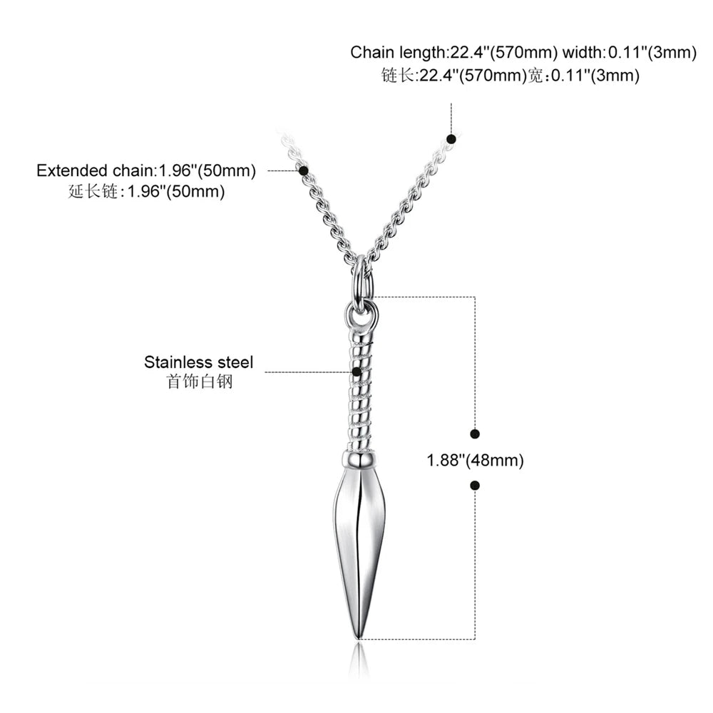 Men's Cool Titanium Steel Spearhead Long Necklace Hip Hop Punk Rock Arrow Head Link Chain Pendant Necklaces Jewelry Gift
