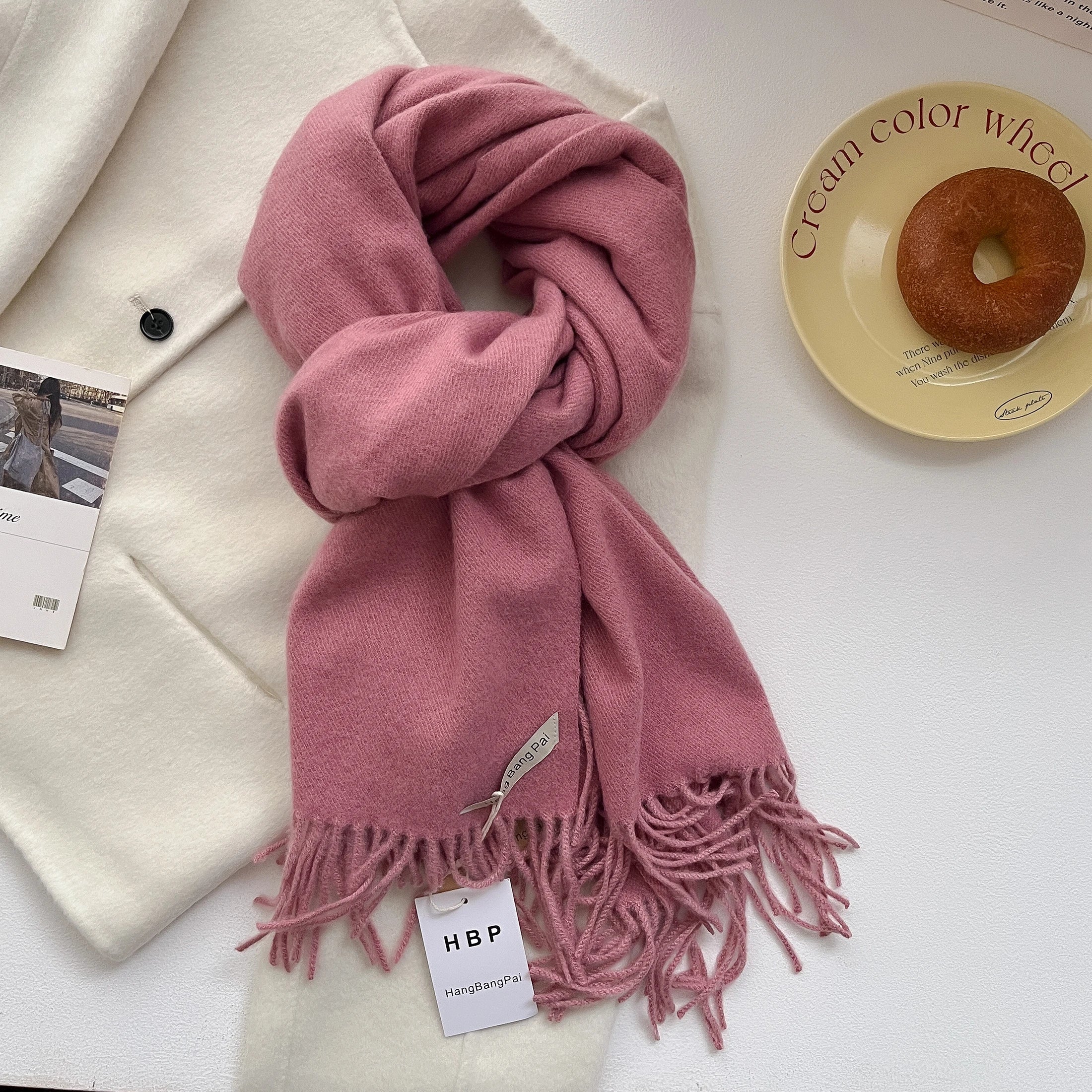 2025 New Winter Wool Scarf For Women Long Warm Cashmere Scarves Hijab Solid Lady Shawl Wrap Female Pashmina Bandana Head Scarfs