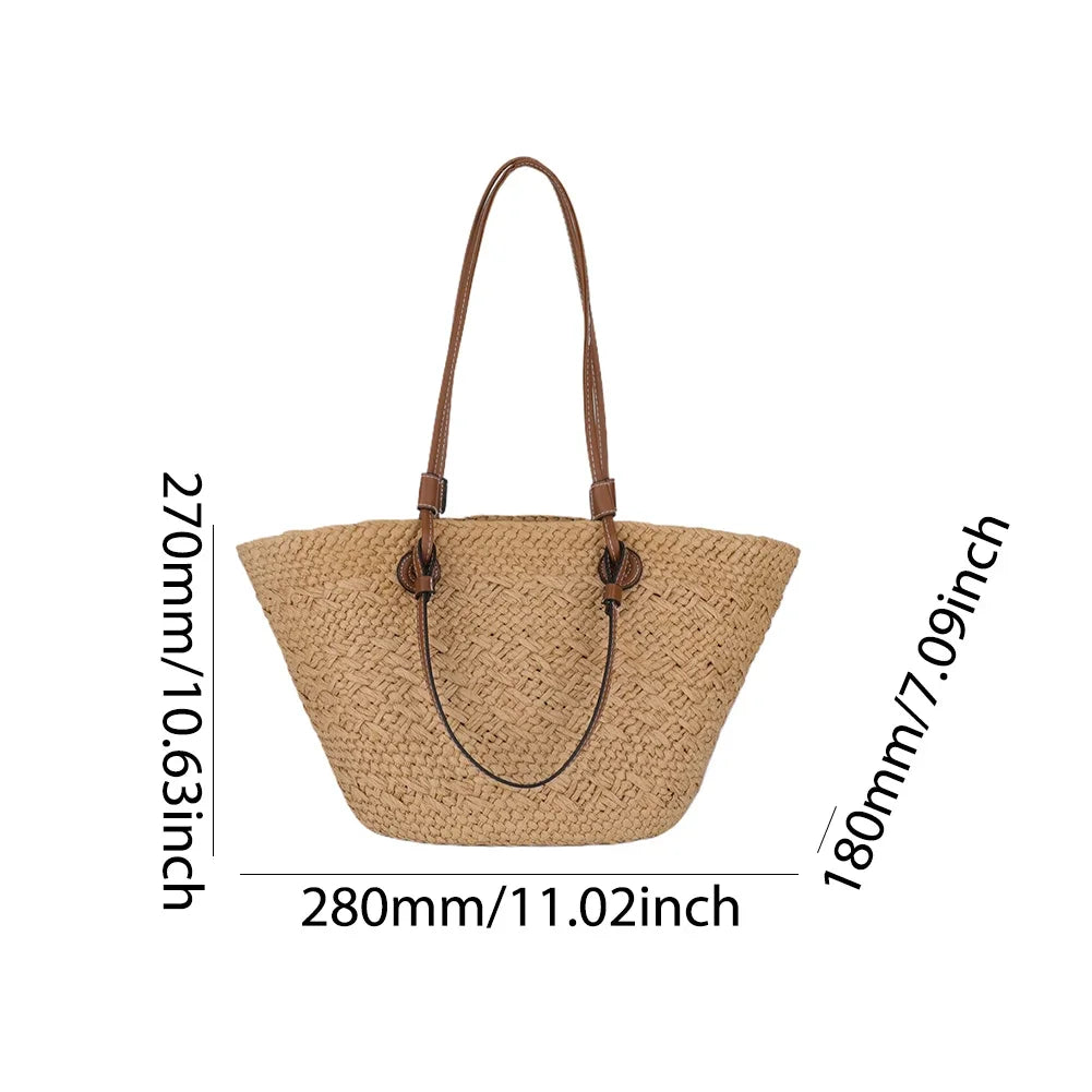 Women Woven Tote Bag Fashion Shoulder Bag Large Capacity Summer Beach Bags Simple Woven Handbag Chic Hobo Bag for Outdoor Travel
