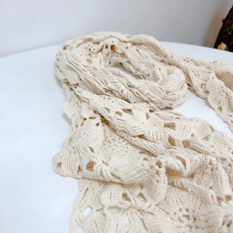 Lace Crocheted Knitted Shawl Women Fashion Ivory Solid Cotton Lace Scarf 40*190cm