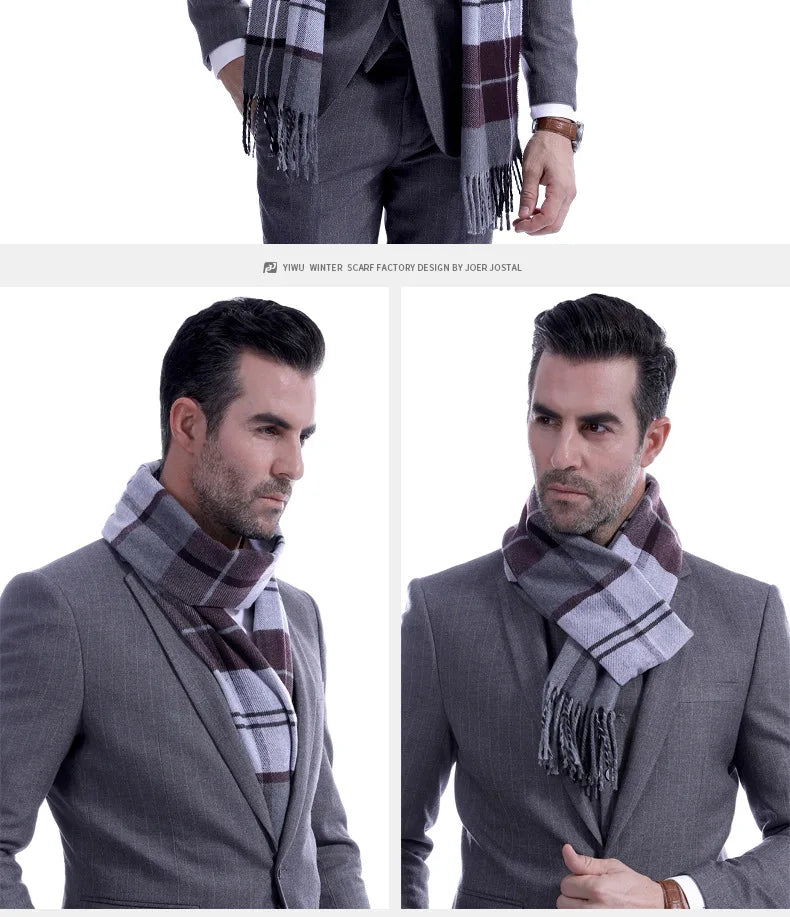 Classic Scarf for Man Winter Imitation Cashmere Scarves Luxury Brand Scarfs Keep Warm Outdoor Neckerchief Men Shawl Wrap Gift