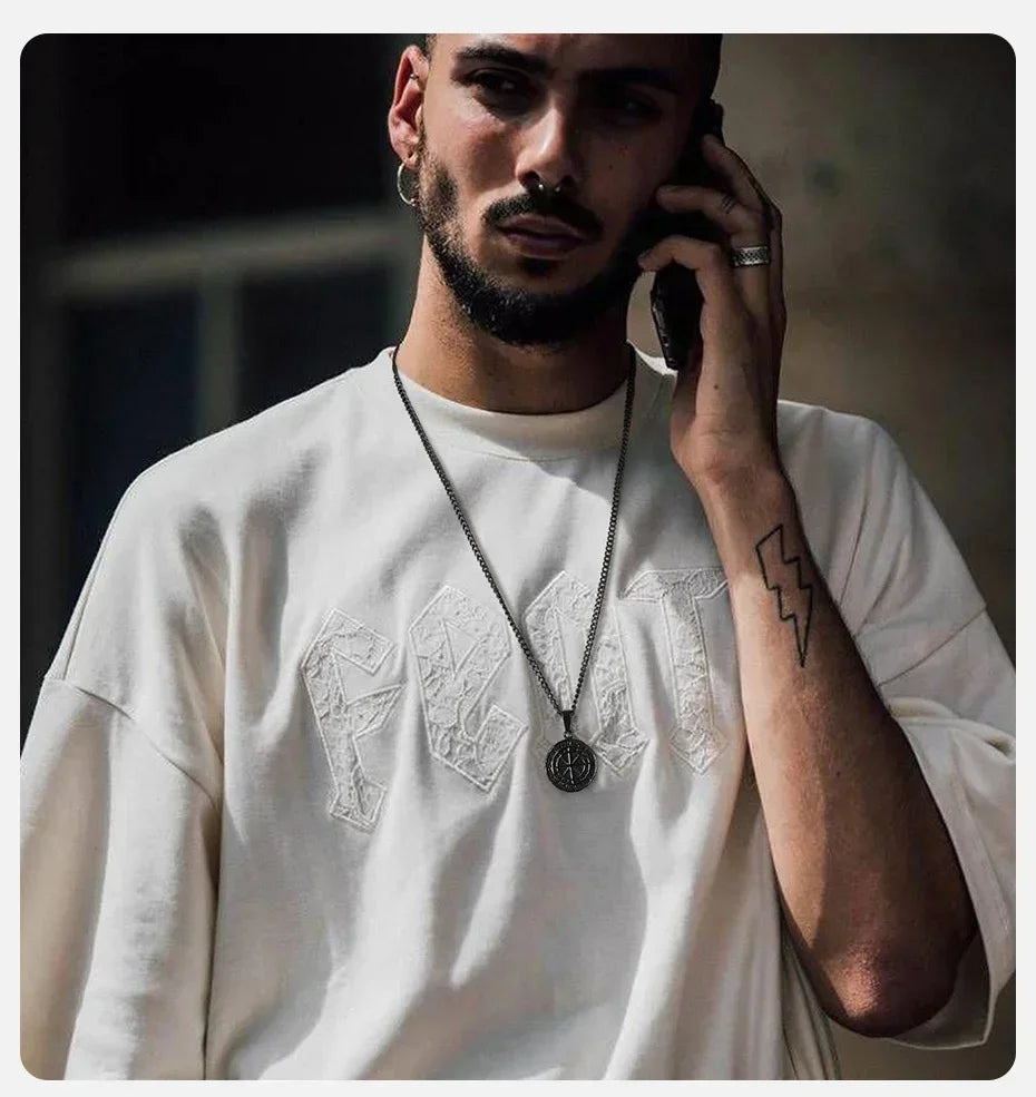 Layered Necklaces for Men Sailing Travel Compass Pendant Stainless Steel Cuban Figaro Wheat Chain Casual Retro Collar