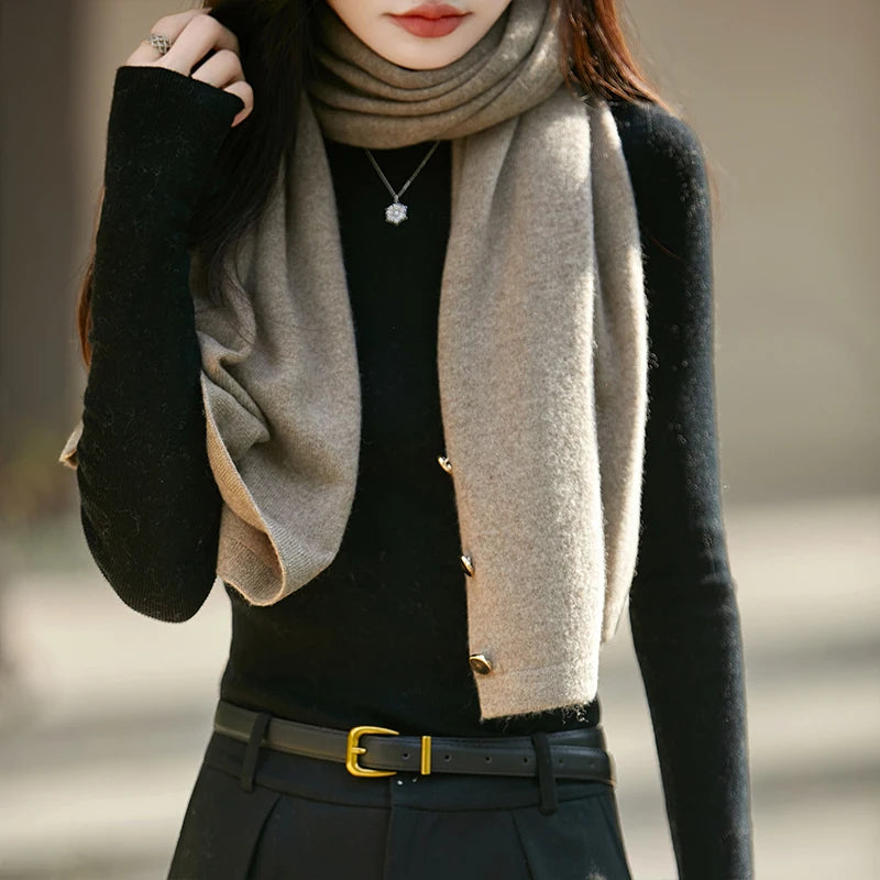 WinvyNee Winter Women's Long Solid Shawl Wraps 100% Wool Scarf Women Luxury Buttons Warm Thick Soft Scarves for ladies G1673004