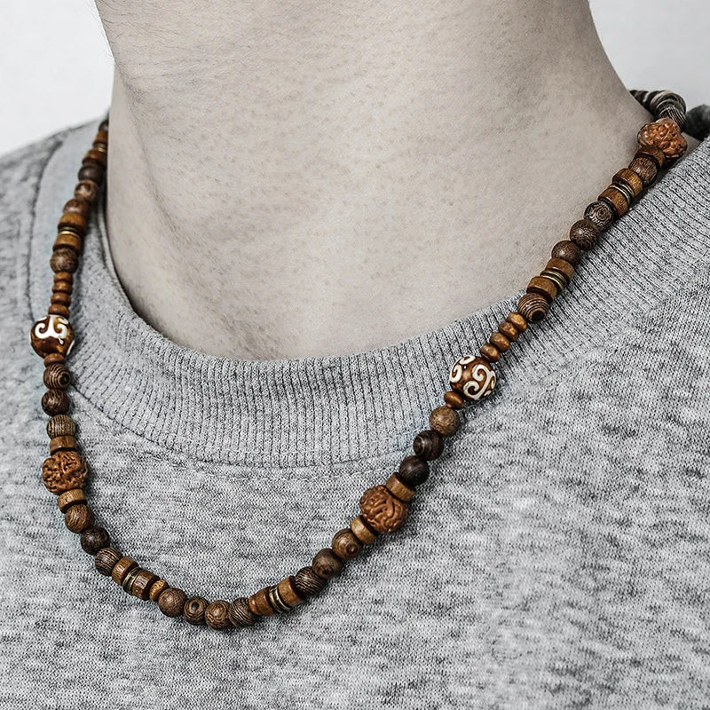 Bohemian Vintage Style Men's Wooden Bead Necklace - Long-Style Neck Jewelry