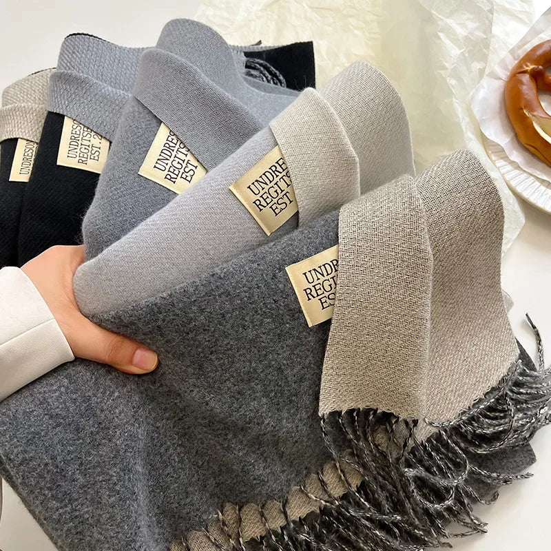 Scarf for women in winter 2024 new versatile double-sided double-color shawl dual-purpose pink cashmere Korean version high-end