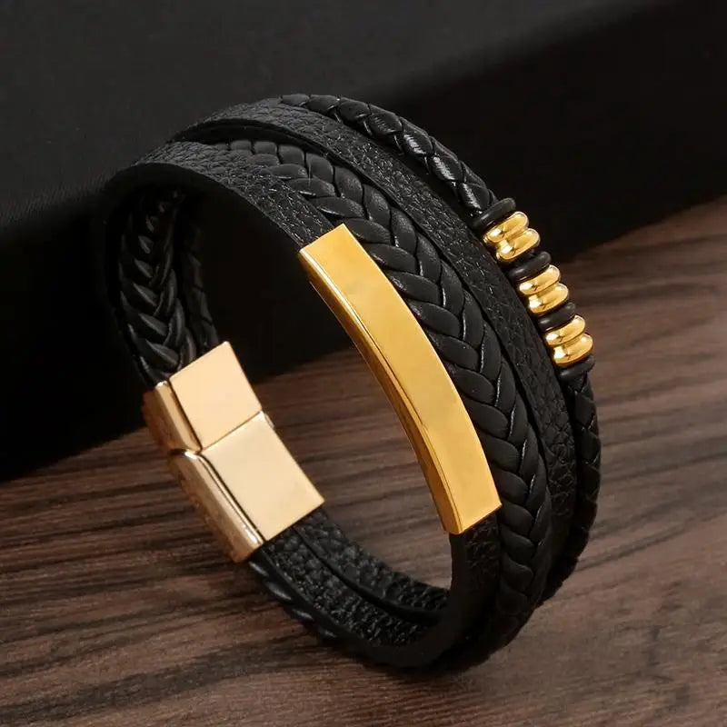 Multilayer Stainless Steel Insert Bracelet Viking Leather Bracelets for Men Braided Bangles Punk Jewelry Homme Accessories