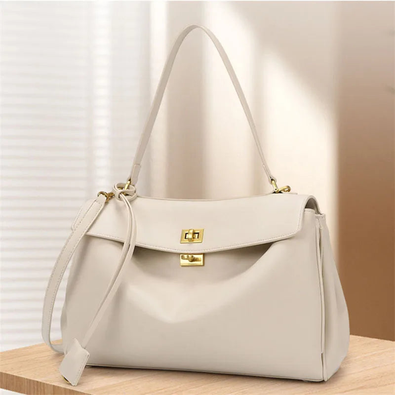 Fashionable Women's Bags, Textured Shoulder Bags, Large-Capacity Tote Bags, High-End Commuter Bags, Water-Repellent Crossbody Bags, Solid Color Handbags, Horizontal Square Casual Bags