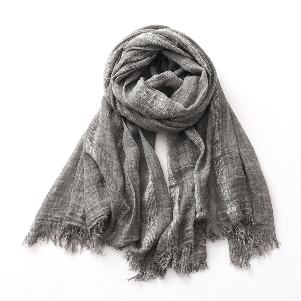 Cotton Linen Striped Scarf for Men Women Soft Warm Neckerchief Short Tassel Scarves Male Accessories Bufandas Shawls