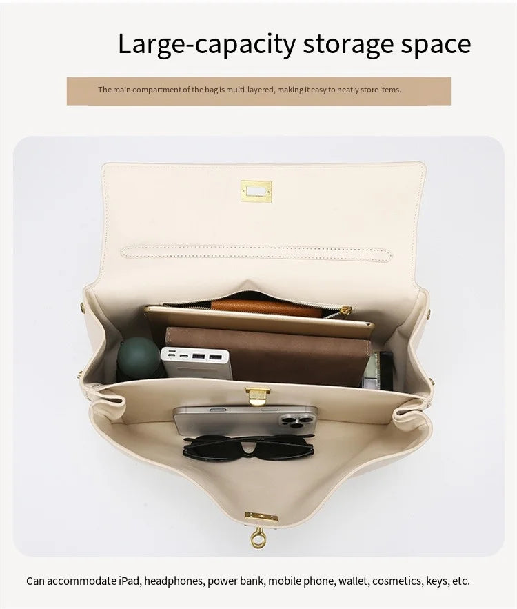 Fashionable Women's Bags, Textured Shoulder Bags, Large-Capacity Tote Bags, High-End Commuter Bags, Water-Repellent Crossbody Bags, Solid Color Handbags, Horizontal Square Casual Bags